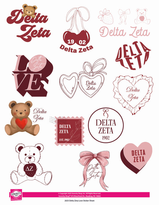 Delta Zeta Sticker Sheet- Teddy Bears and Sisterhood Love Theme
