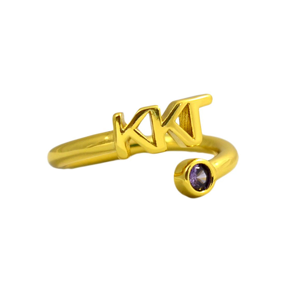 Kappa Kappa Gamma Ring- Gold Plated with Greek Letters and CZ Gemstone