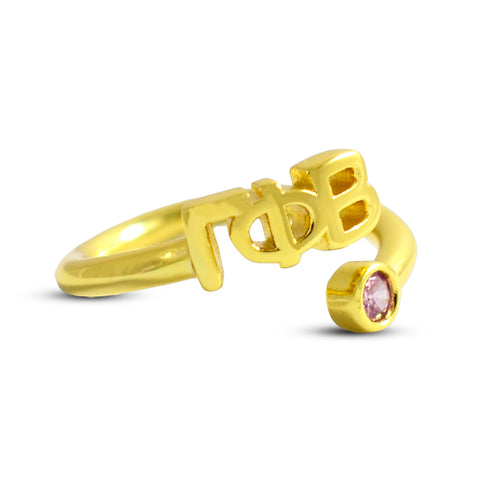 Gamma Phi Beta Ring- Gold Plated with Greek Letters and CZ Gemstone