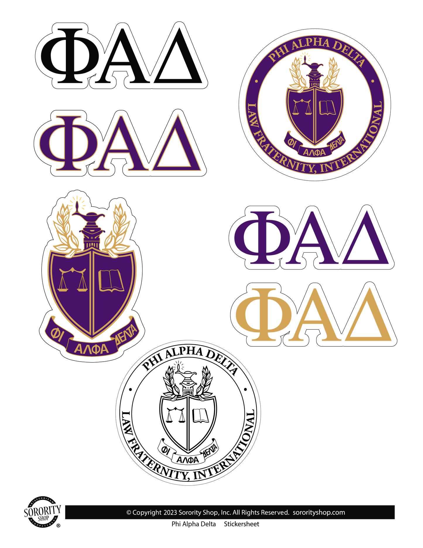 Phi Alpha Delta Fraternity Sticker Sheet- Brand Focus