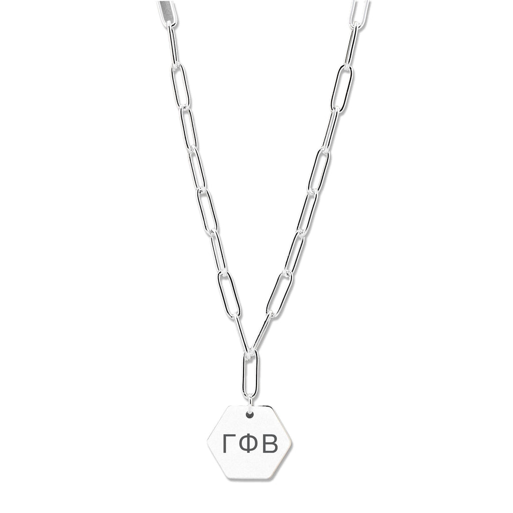 Gamma Phi Beta Necklace- Silver Paperclip Style with GPB Pendant