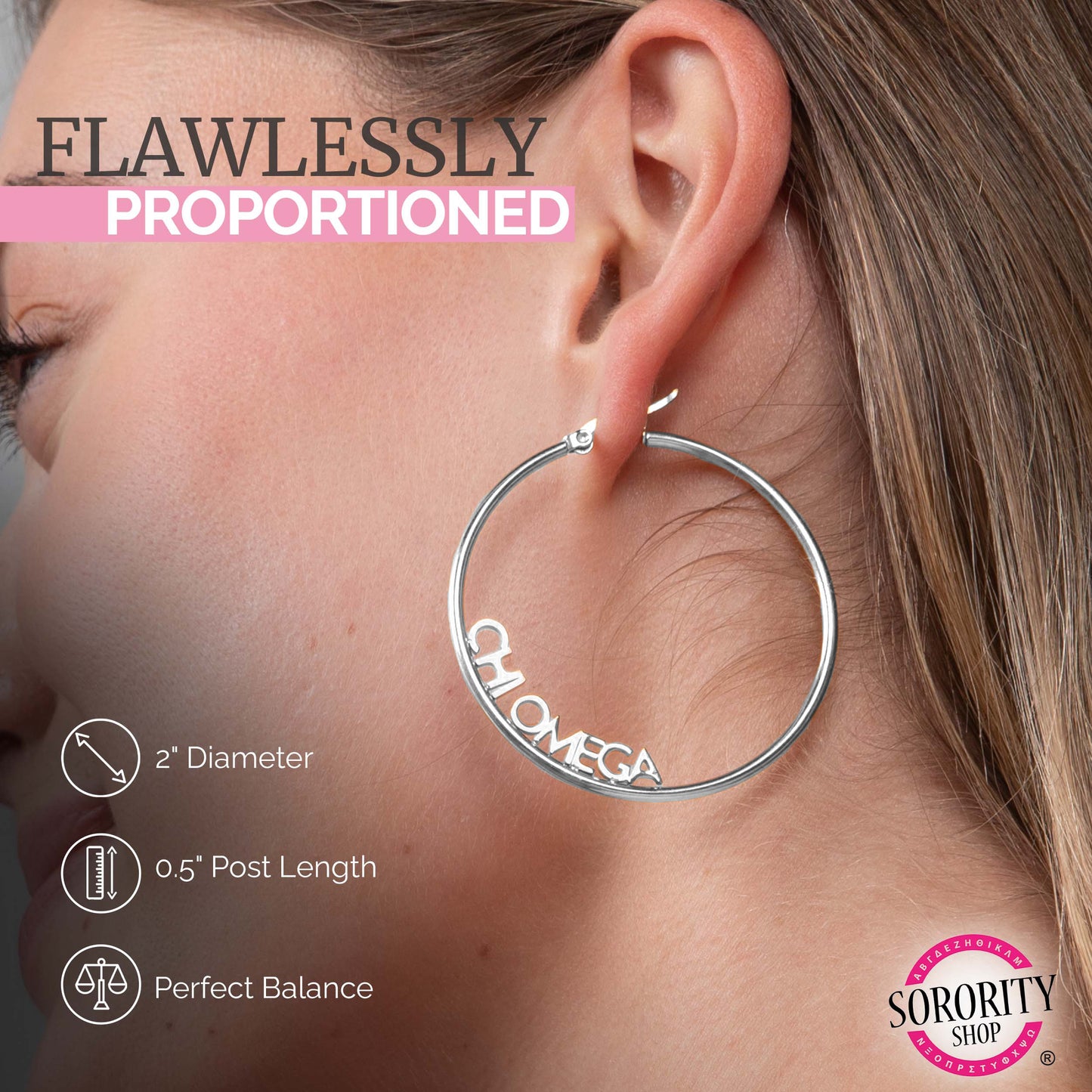 Omega Phi Alpha Silver Hoop Earrings- Name Design