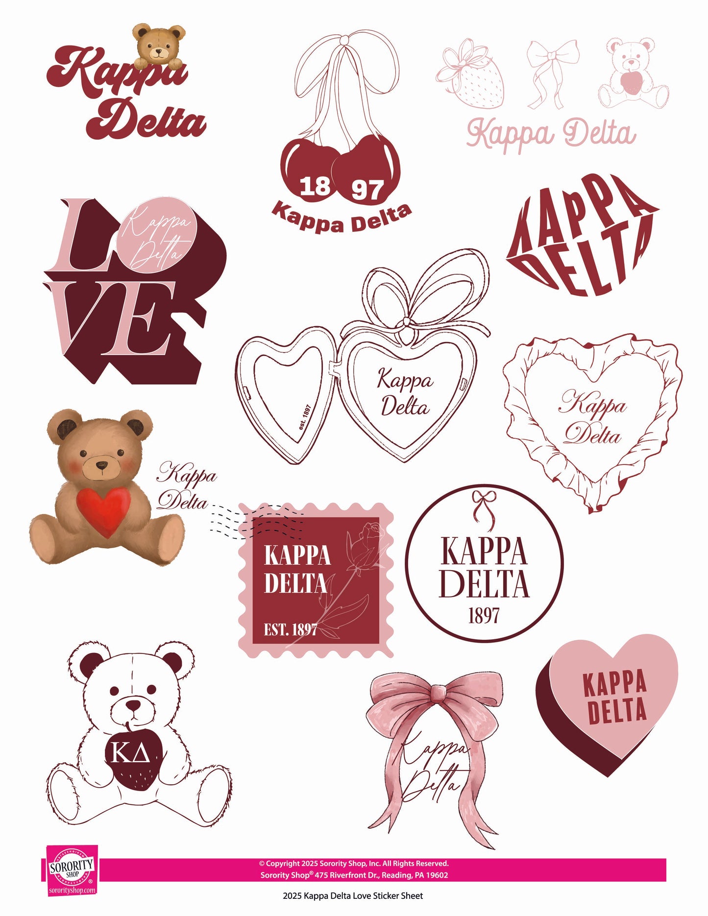 Kappa Delta Sticker Sheet- Teddy Bears and Sisterhood Love Theme