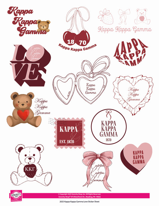 Kappa Kappa Gamma Sticker Sheet- Teddy Bears and Sisterhood Love Theme