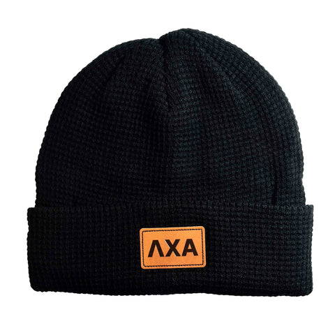 Lambda Chi Alpha Fraternity Beanie Hat - Black Winter Hat w/ Greek Letters Patch