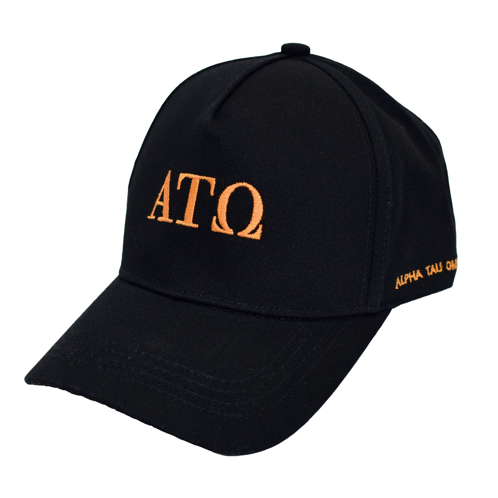 Alpha Tau Omega Baseball Cap- Brushed Cotton 5-Panel Black Hat