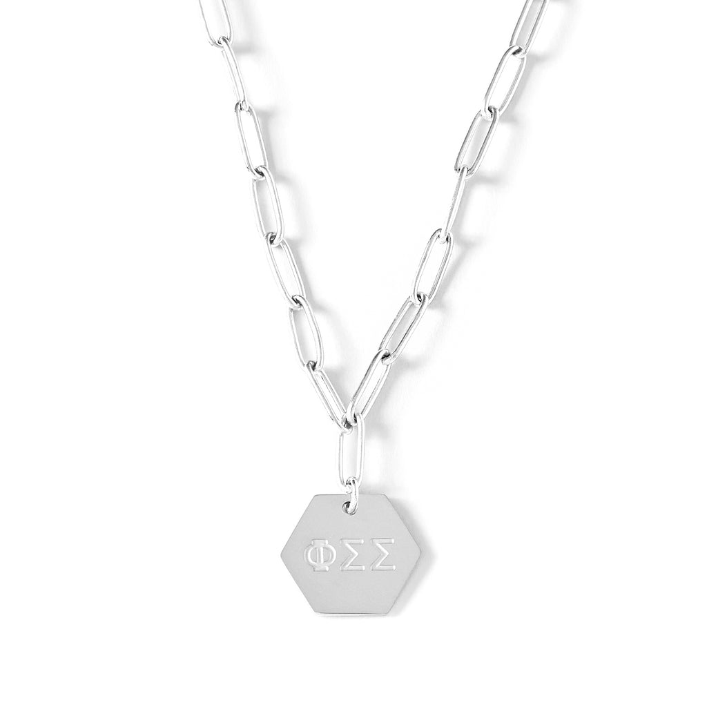 Phi Sigma Sigma Necklace- Silver Paperclip Style with PSS Pendant