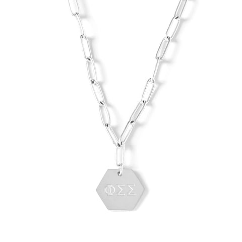 Phi Sigma Sigma Necklace- Silver Paperclip Style with PSS Pendant