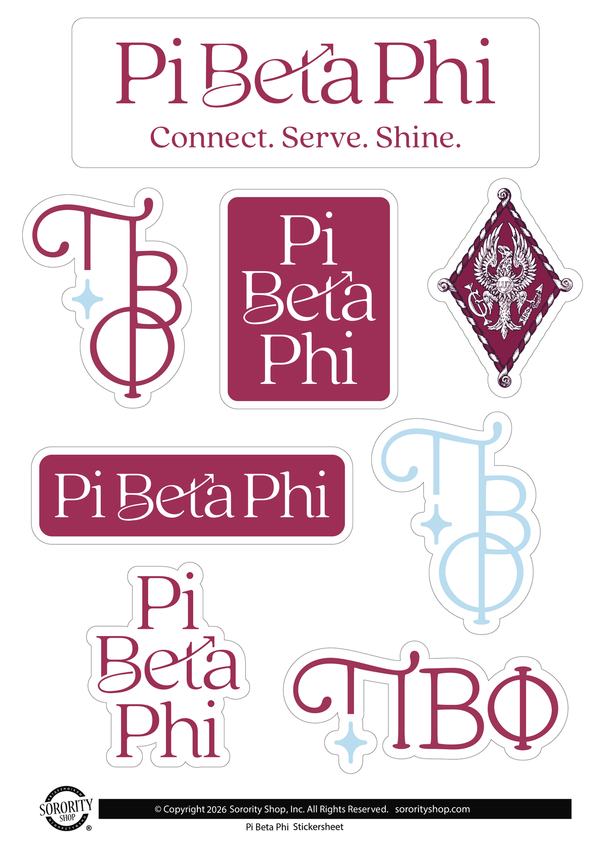 Pi Beta Phi Sorority Brand Focus Sticker Sheet