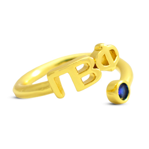 Pi Beta Phi Ring- Gold Plated with Greek Letters and CZ Gemstone