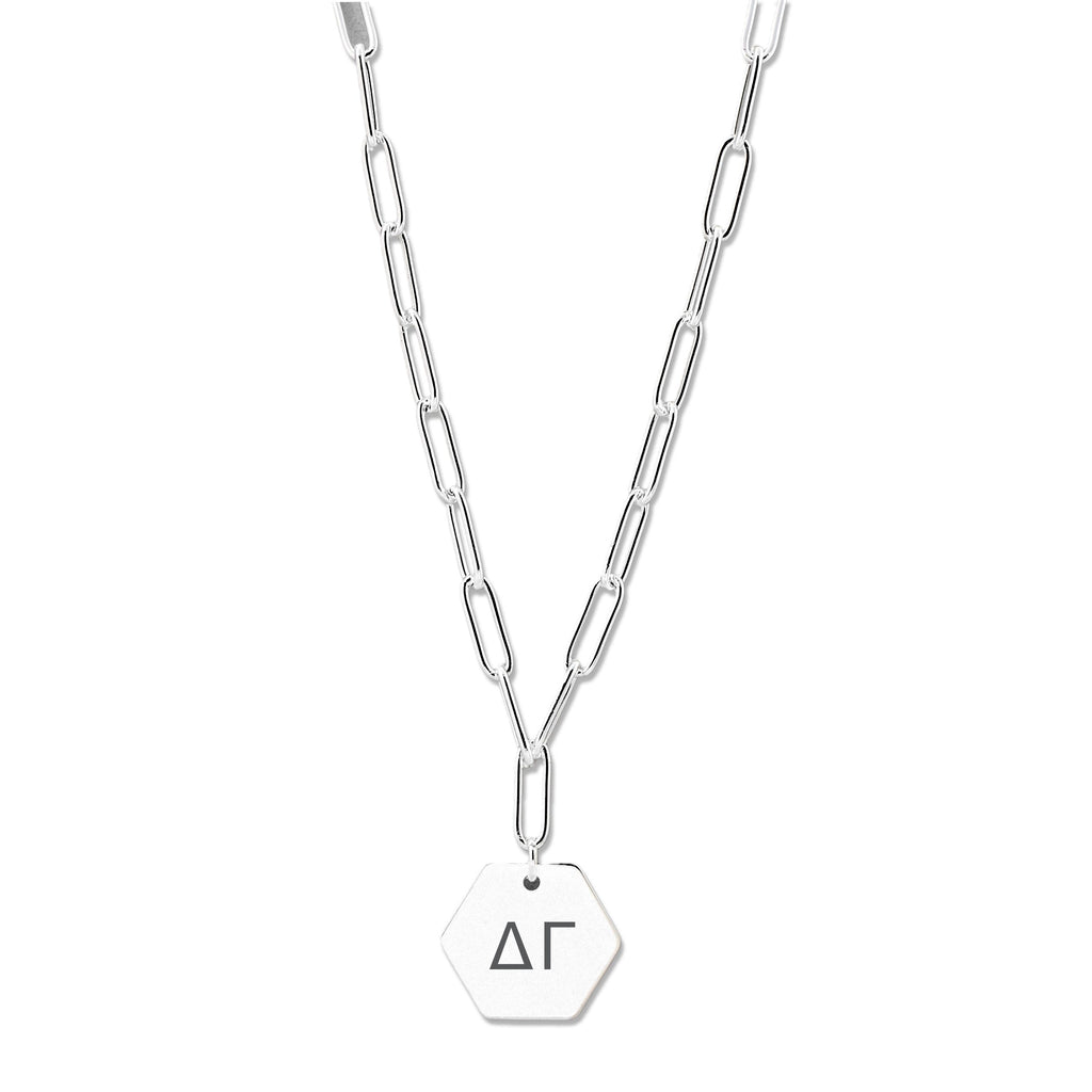 Delta Gamma Necklace- Silver Paperclip Style with DG Pendant