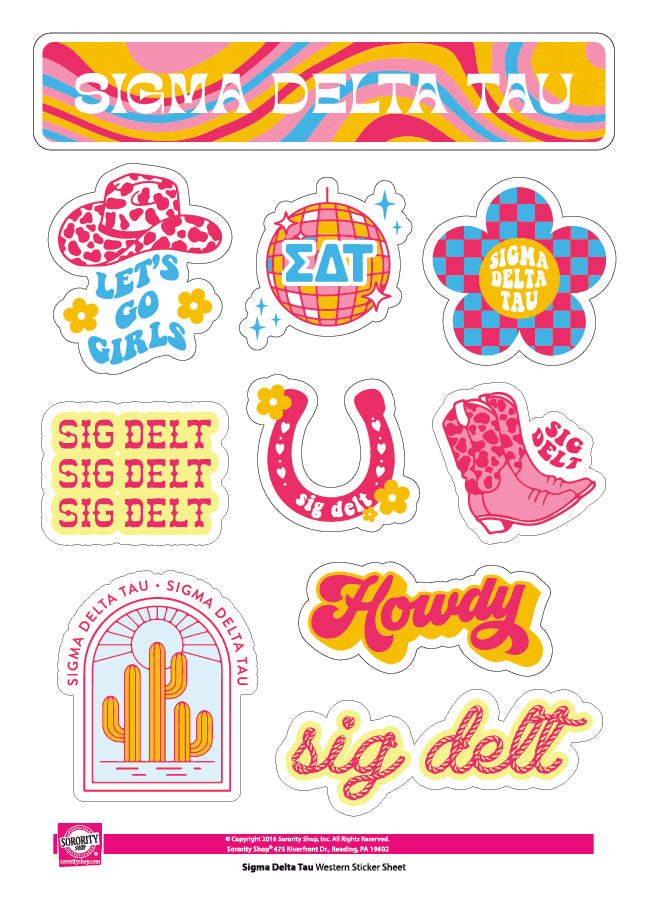 Sigma Delta Tau Sticker Sheet - Western Disco Design
