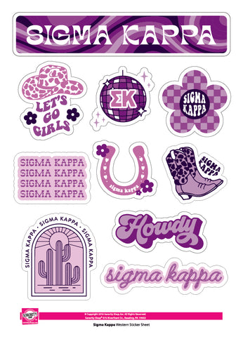 Sigma Kappa Sticker Sheet - Western Disco Design