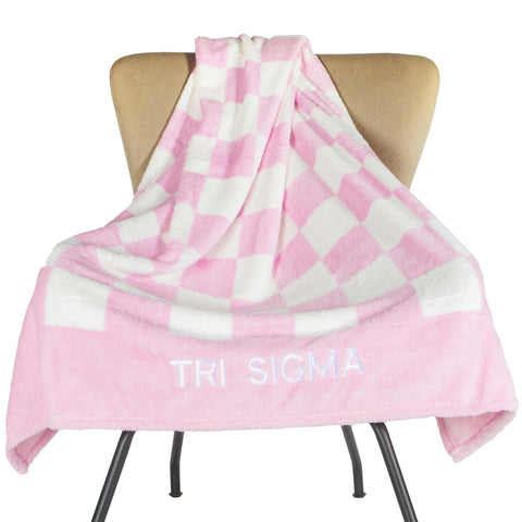 Tri Sigma Thick Blanket, Stylish Checkered Blanket 50 in X 62 in