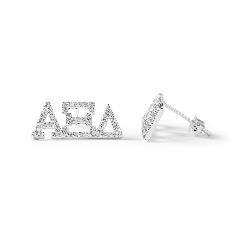 Alpha Xi Delta White Gold Plated Stud Earrings