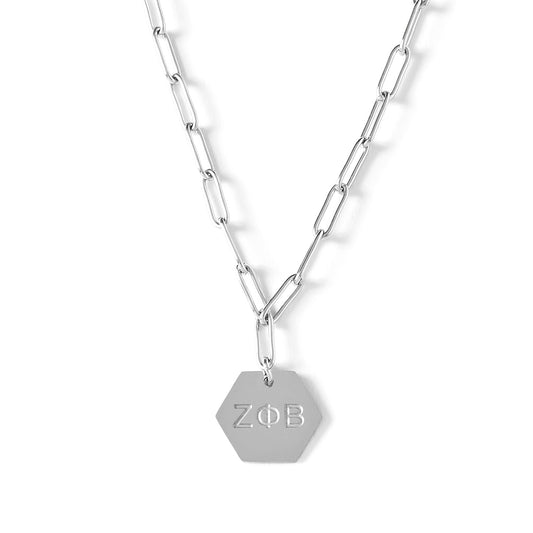 Zeta Phi Beta Sorority, Incorporated Silver Pendant Paperclip Necklace with ZPB Greek Letters