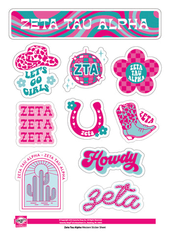 Zeta Tau Alpha Sticker Sheet - Western Disco Design