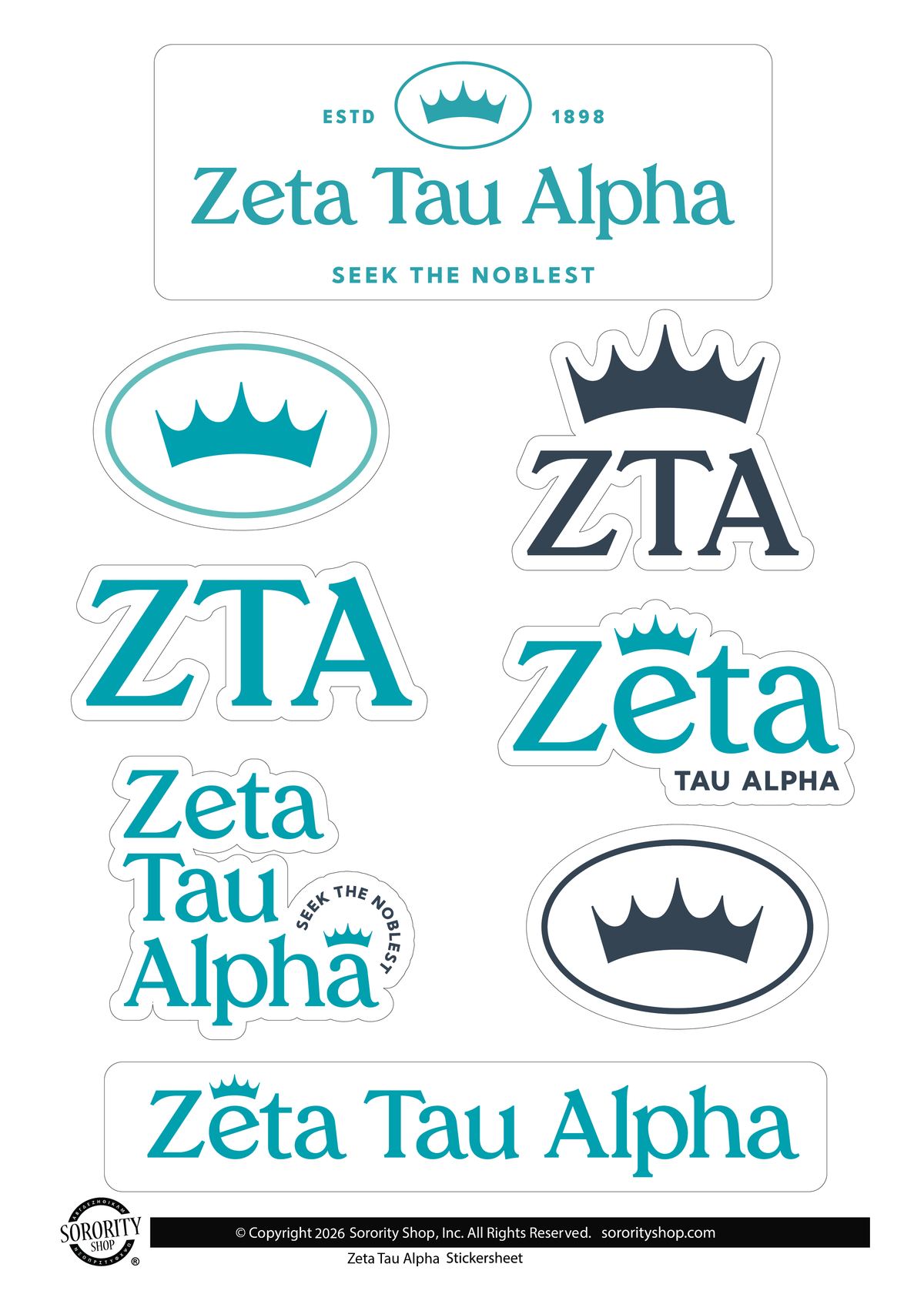 Zeta Tau Alpha Sorority Brand Focus Sticker Sheet