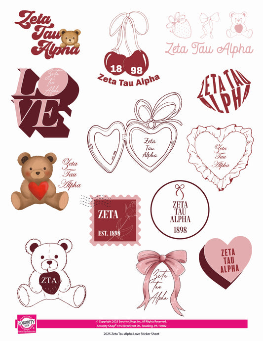 Zeta Tau Alpha Sticker Sheet- Teddy Bears and Sisterhood Love Theme