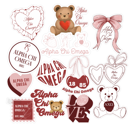 Alpha Chi Omega Sticker Sheet- Teddy Bears and Sisterhood Love Theme