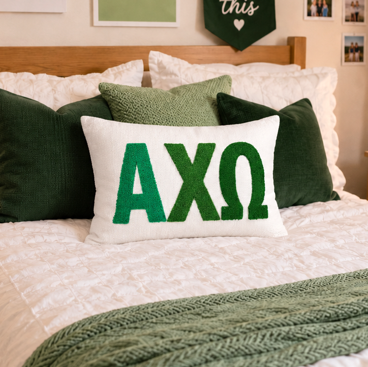 Alpha Chi Omega Pillow – Embroidered Plush Greek Letters Design
