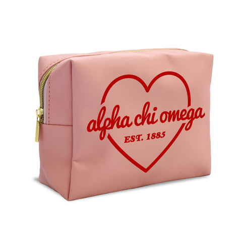 Alpha Chi Omega Pink w/Red Heart Makeup Bag