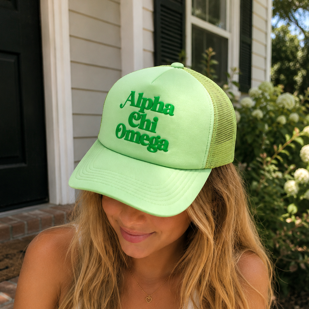 Alpha Chi Omega Baseball Cap, Mesh Trucker-Style Hat