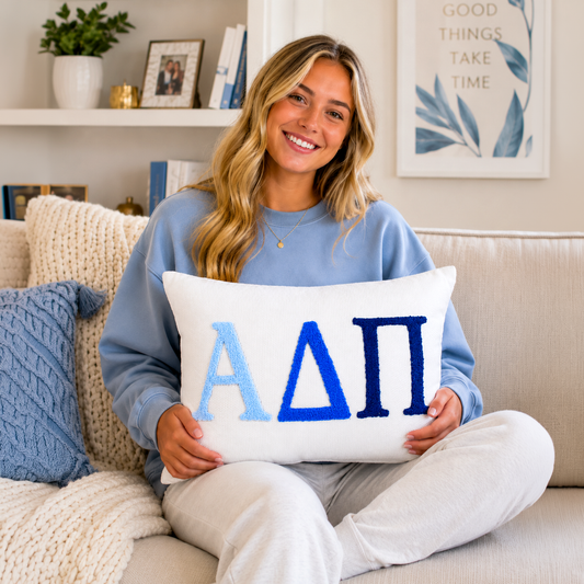 Alpha Delta Pi Pillow – Embroidered Plush Greek Letters Design