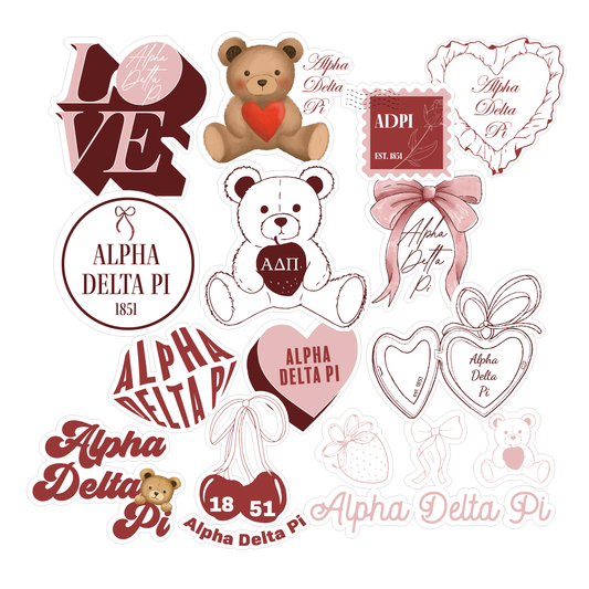 Alpha Delta Pi Sticker Sheet- Teddy Bears and Sisterhood Love Theme