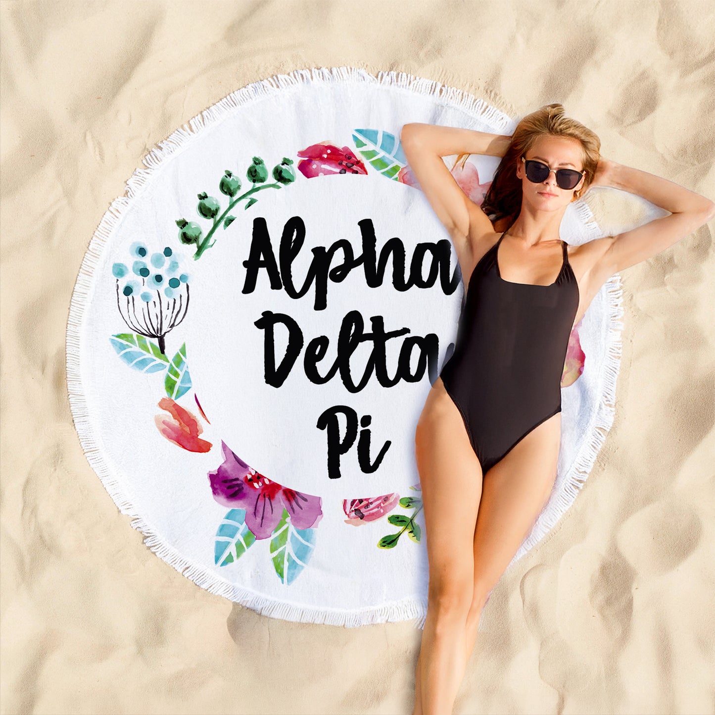 Alpha Delta Pi Floral Fringe Towel Blanket