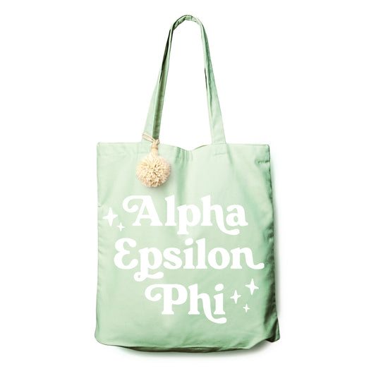 Alpha Epsilon Phi Retro Pom Pom Tote Bag