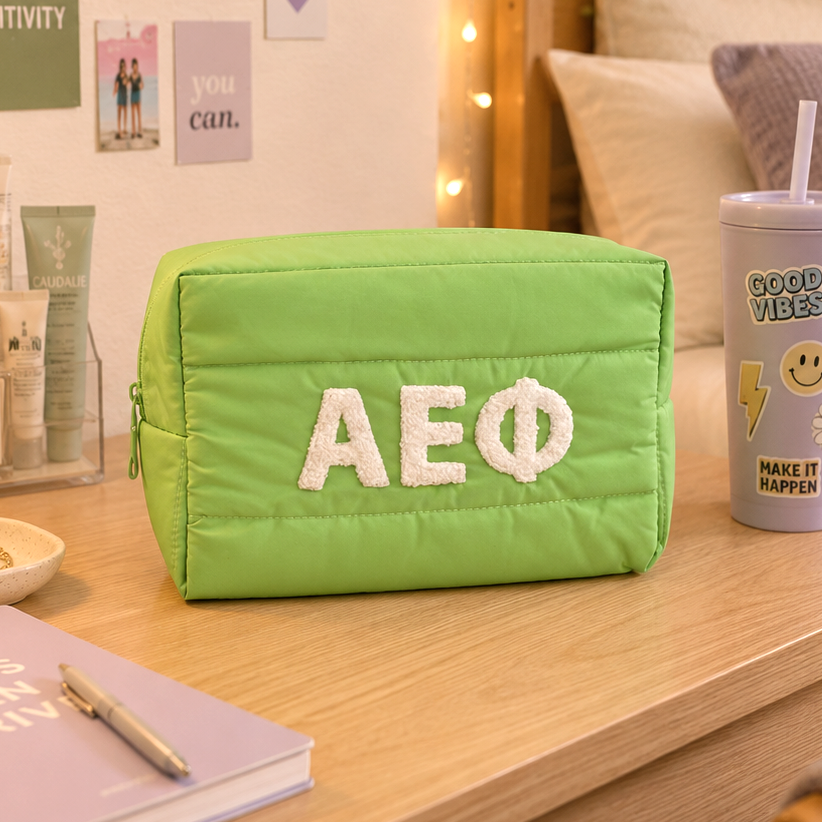 Alpha Epsilon Phi Makeup Bag - Puffer Style with Sorority Letters