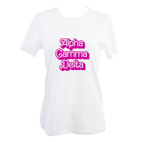 Alpha Gamma Delta T-Shirt- Retro Dolly Sorority Name Design, Relaxed Fit