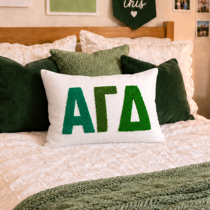 Alpha Gamma Delta Pillow – Embroidered Plush Greek Letters Design