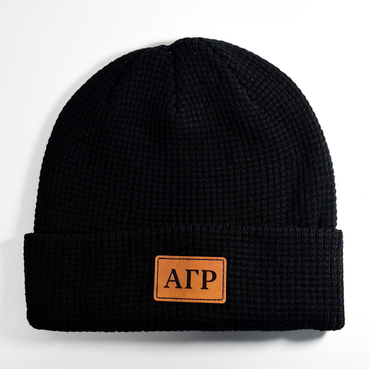Alpha Gamma Rho Fraternity Beanie Hat - Black Winter Hat w/ Greek Letters Patch