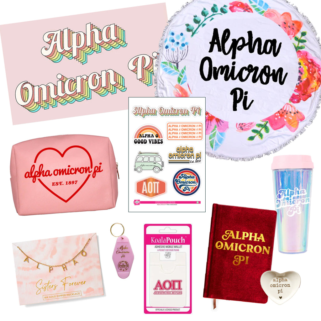 Alpha Omicron Pi Celebrate Sisterhood Sorority Gift Box- 10 unique items
