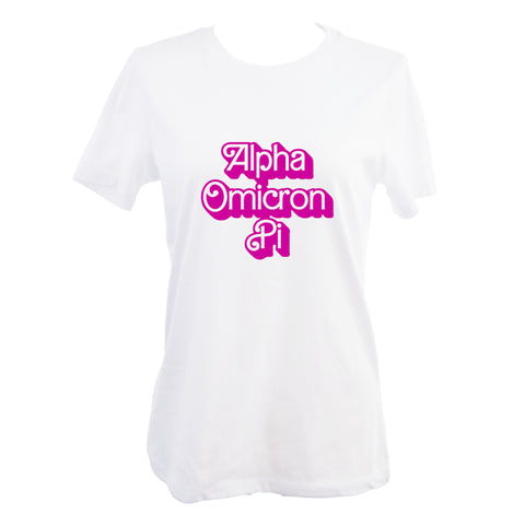 Alpha Omicron Pi T-Shirt- Retro Dolly Sorority Name Design, Relaxed Fit