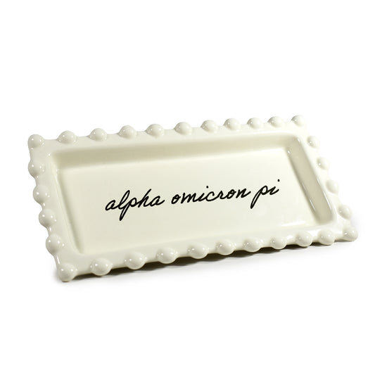Alpha Omicron Pi Jewelry Dish - Rectangular Cursive Script Sorority Name