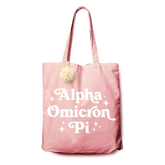 Alpha Omicron Pi Retro Pom Pom Tote Bag