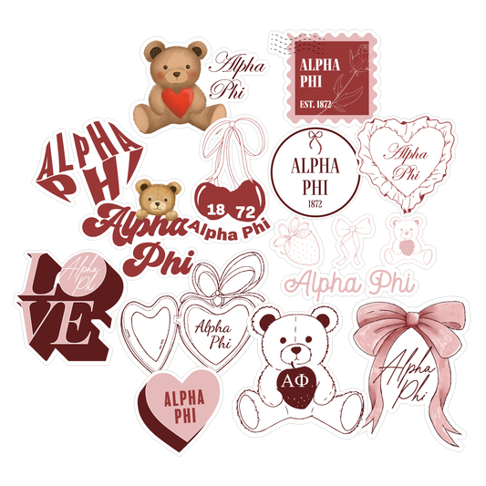 Alpha Phi Sticker Sheet- Teddy Bears and Sisterhood Love Theme