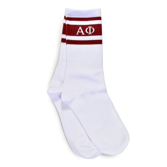 Alpha Phi Socks- Striped Varsity Crew Socks with Greek Letters