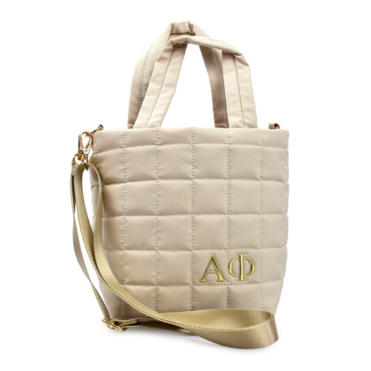 Alpha Phi Quilted Tote Bag- Small Crossbody Bag with Greek Letters