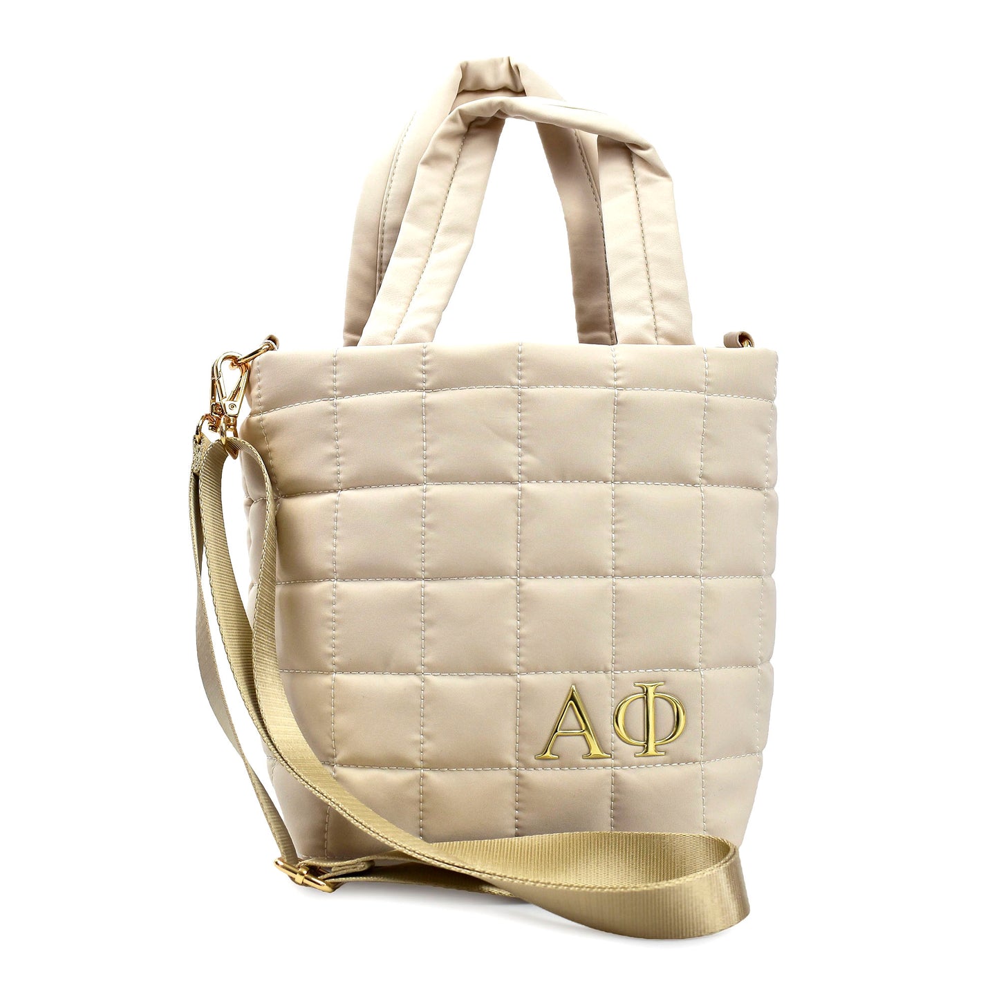 Alpha Phi Small Crossbody Quilted Tote Bag with Greek Letters