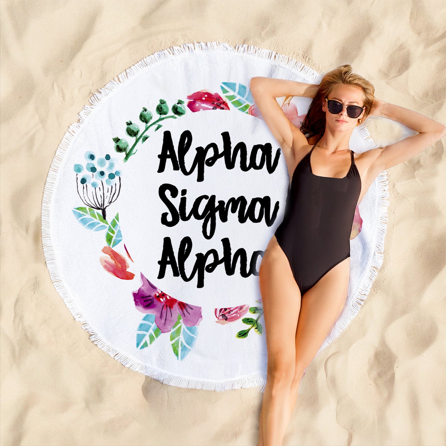 Alpha Sigma Alpha Floral Fringe Towel Blanket