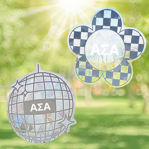 Alpha Sigma Alpha Suncatcher Decals- Set of 2: Flower & Disco Ball