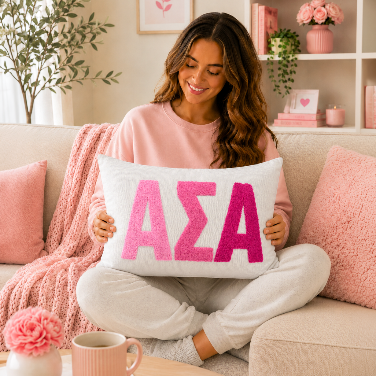 Alpha Sigma Alpha Pillow – Embroidered Plush Greek Letters Design