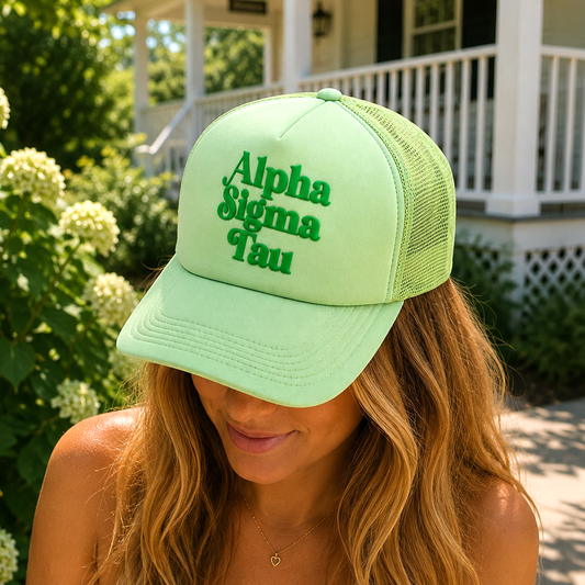 Alpha Sigma Tau Baseball Cap, Mesh Trucker-Style Hat