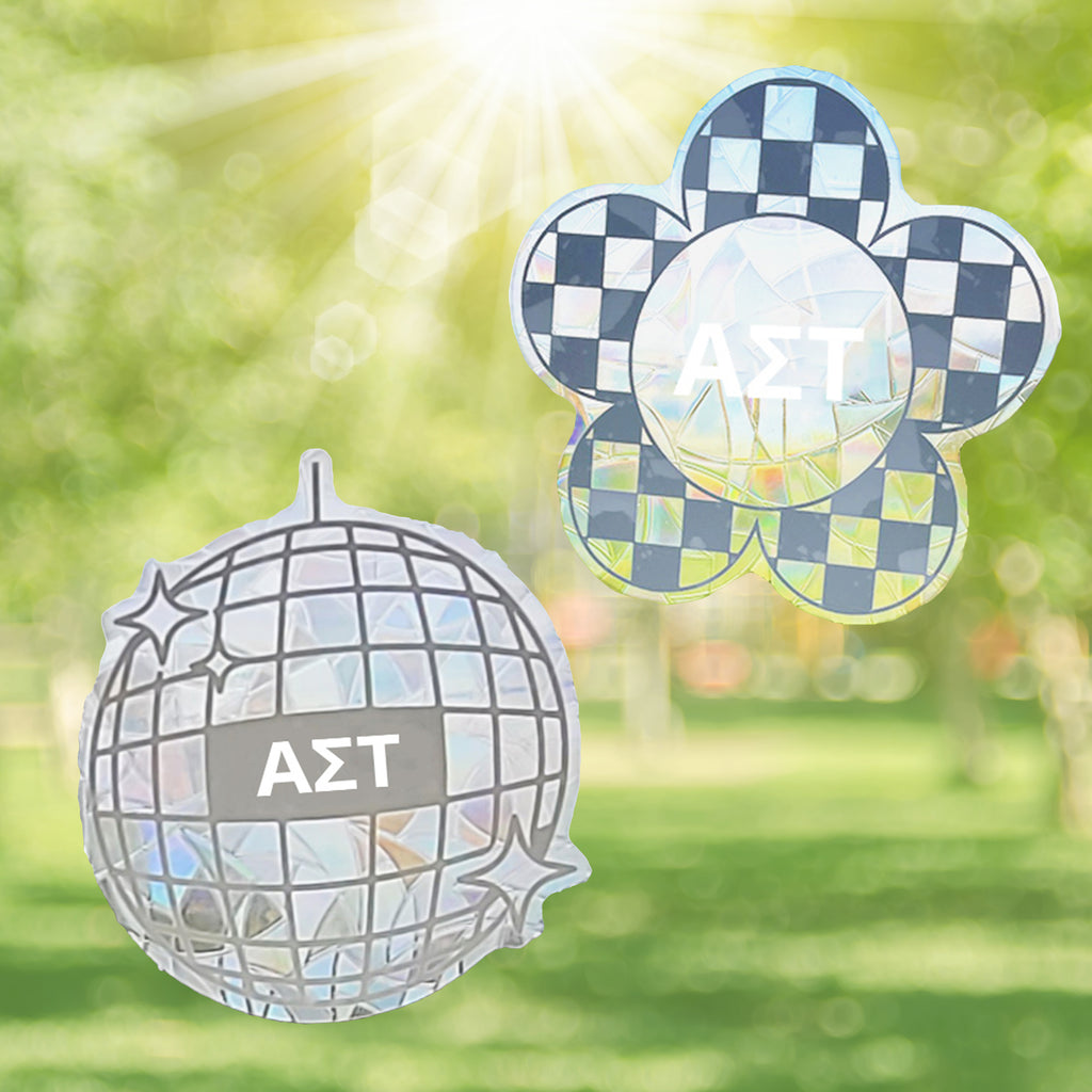 Alpha Sigma Tau Suncatcher Decals- Set of 2: Flower & Disco Ball