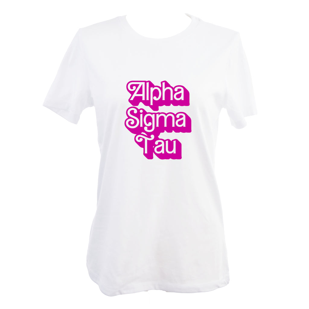 Alpha Sigma Tau T-Shirt- Retro Dolly Sorority Name Design, Relaxed Fit