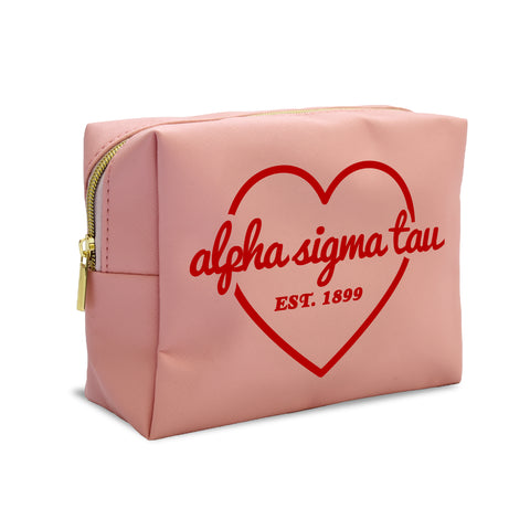 Alpha Sigma Tau Pink w/Red Heart Makeup Bag